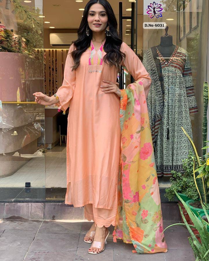 KF 4031 Kalaai Reyon Slub Embroidery Kurti With Bottom Dupatta Online Wholesale
